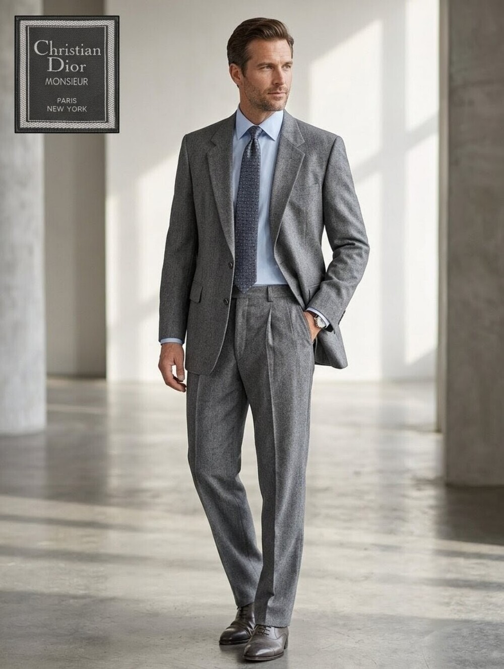 Christian Dior Vintage Monsieur 2-pc Wool Suit Men 44L in Gray